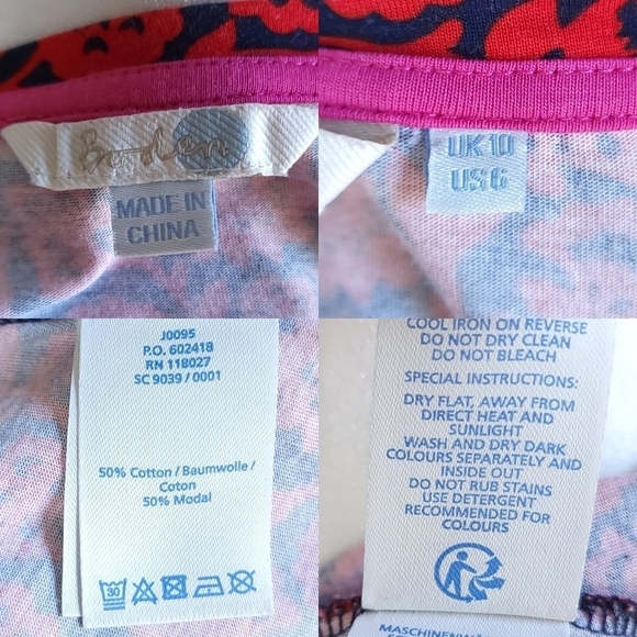Boden Retro Folk Art Floral Print Long Sleeve Cotton Blend Top US 6 Red Blue - Picture 13 of 14